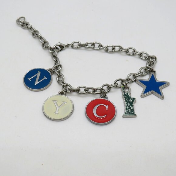 New York City Charm Bracelet Statue Of Liberty Star Letters Silver Tone Chain - Picture 11 of 11